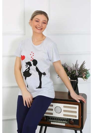 Lenaca Kadın Kısa Kol Penye Pijama Takımı Buz Mavisi