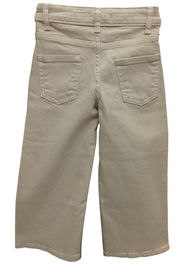 Kız Çocuk Cep Üzeri Zımba Detaylı Geniş Paça Modelli Beli Lastik Ayarlamalı Bej Renk Pantolon Bej