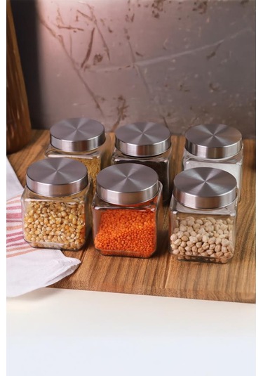 Atbyhome Metal Kapaklı 6'lı Borosilikat Cam Kavanoz Baharatlık 570 ML