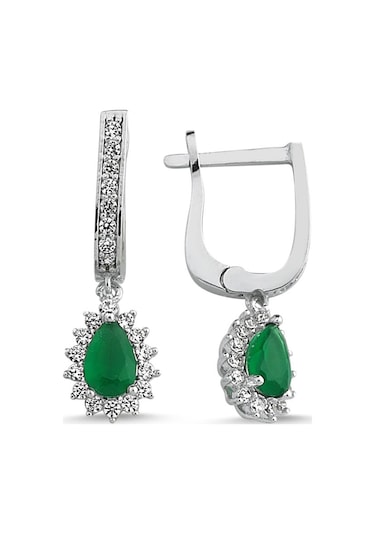 Sembol Gold Beyaz Altın Mini Set Zümrüt Damla 3lü Takım T7778 Renkli