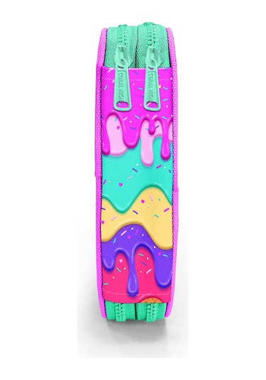 Coral High Kids Pembe Rengarenk Dondurma Desenli Çift Katlı Kalem Çanta 11131 Çok Renkli