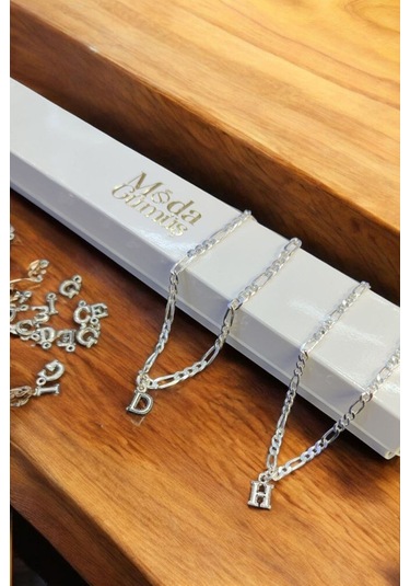 Modagümüşevi 925 Ayar Gümüş Harfli Figaro Model Çift Bilekliği