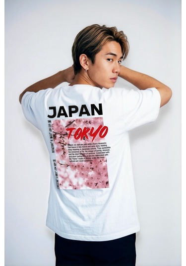 Hoxie Unisex Beyaz Oversize Tişört - Minimal Tokyo Tipografi Baskılı