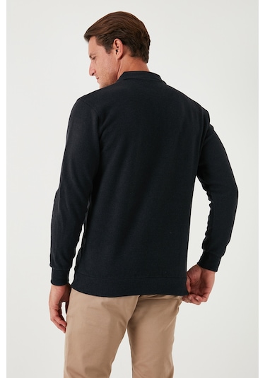 Buratti Pamuk Karışımlı Regular Fit Erkek Polo Yaka Kazak 456223 Antrasit