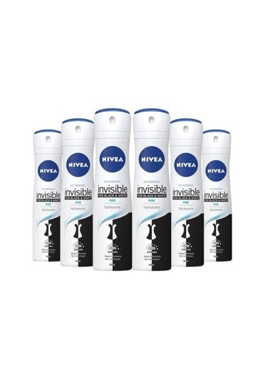 Nivea Invisible Pure Deo Black&White Kadın Sprey Deodorant 150 ML x 6