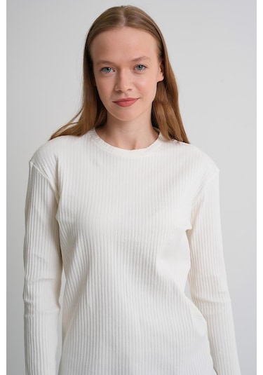Alexander Gardi Uzun Kollu Fitilli Basic Kadın Sweatshirt Beyaz