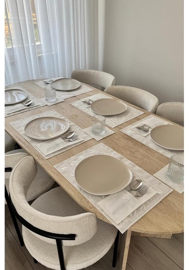 Nazlım Keten Nakışlı Amerikan Servis Takımı 19 Parça Krem Krem