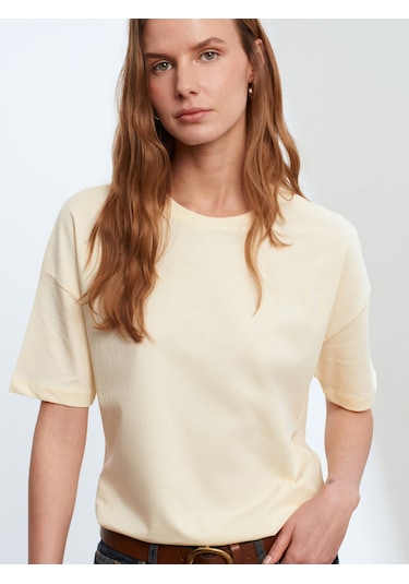 Dilvin 3683 Basic T-shirt-açık Sarı Sarı