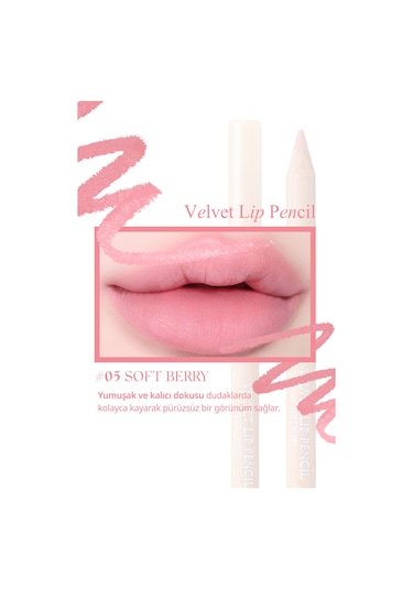 Kremsi e Sahip Dudak Kalemi Ve Kalemtıraş Seti Clıo Velvet Lip Pencil Set 05 Soft Berry 05