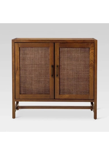 Walnut Retro Model Rattan Detaylı Masif Ahşap Büfe Ceviz