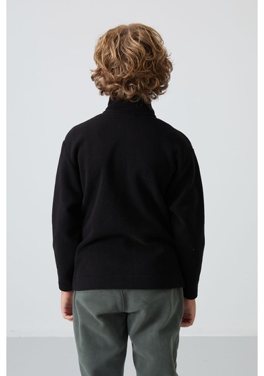 Tommy Life Siyah Kalın Yumuşak Dokulu Standart Fit Nakışlı Polar Erkek Çocuk Sweatshirt - 11223 Siyah