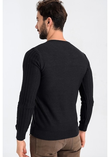 Heyss Antrasit Renkli Düğmeli Bisiklet Yaka Erkek Triko Kazak Antrasit