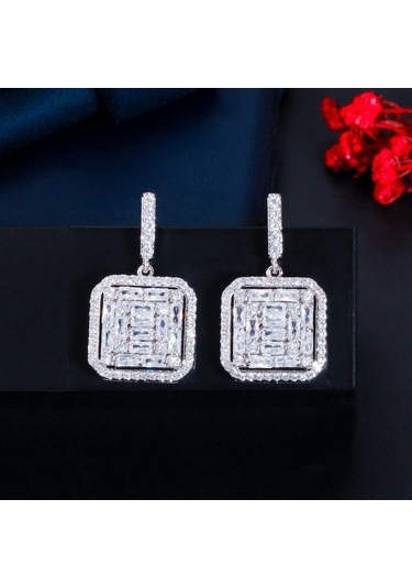 Novahub Beyaz Altın Cmm Yüksek Kaliteli Altın Rengi Zirkonya Kare Damla Küpe Beyaz Altın Beyaz Altın