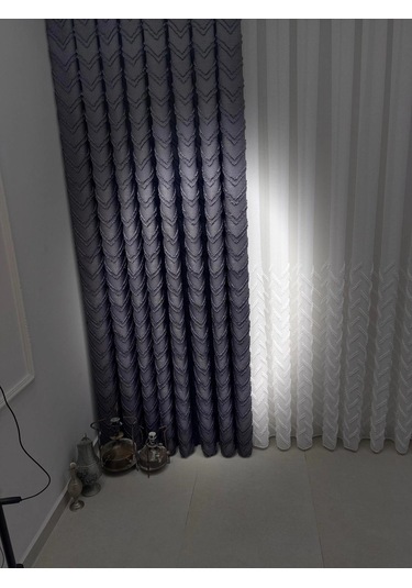 Nivemeshome Mayıs 1-027p Yarı Desen Ekru 1/3 Pileli Tül Perde
