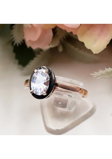 Rose Oval Zirkon Taşlı Tek Taş Set Rose Gold - Gümüş