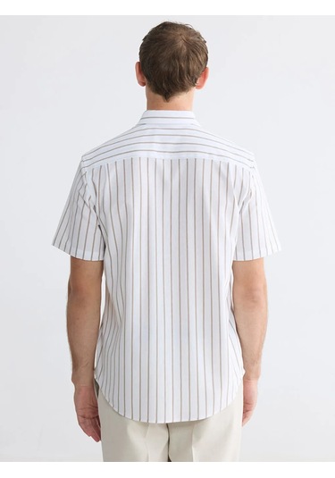 Lc Waikiki Ekru Regular Fit Çizgili Oxford Erkek Gömlek