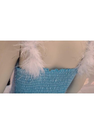 Kız Çocuk Tarlatanlı Simli Frozen Abiye-8076-mavi Mavi