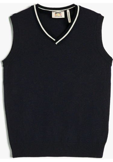 Koton Süveter V Yaka Çizgi Detaylı Lacivert 4wkb90002tt 4WKB90002TT720 Lacivert