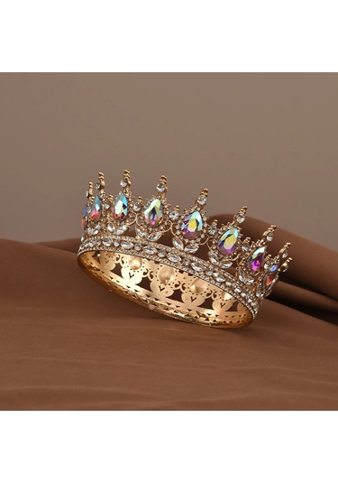 Snapbuy Lüks Prenses Kristal Taç - Gelin Düğün Parti Saç Aksesuarısaf Altın Renk