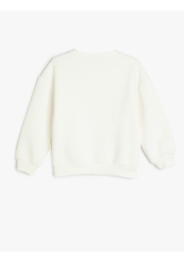 Koton Yılbaşı Temalı Sweatshirt Uzun Kollu Köpek Baskılı Bisiklet Yaka Şardonlu Ekru 5wkg10547ak Ekru
