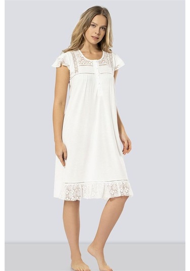 Türen Kadın Ekru Önden Düğmeli Gecelik 3284 Ekru
