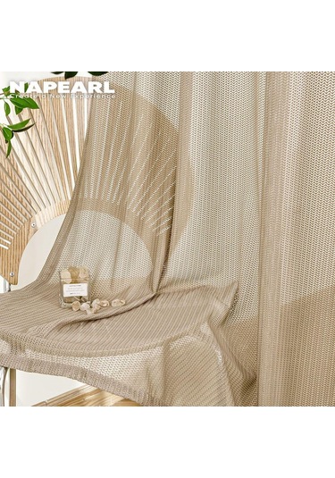 1 Adet Napearl İçi Boş Kılçık Desen Yatak Odası Pencere Sırf Perde W100cm X L130cm Kahverengi