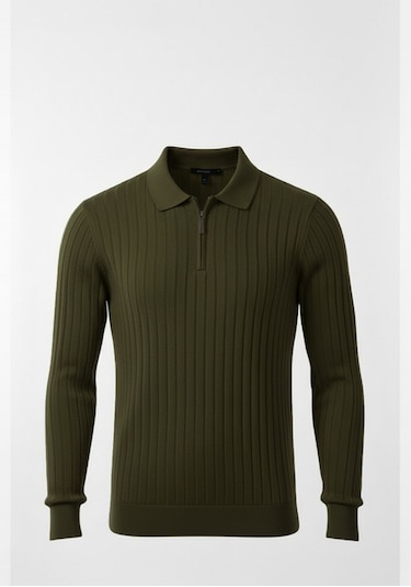 Deepsea Erkek Haki Slim Fit Polo Yaka Triko Kazak - Yumuşak Dokulu Esnek Ve Şık Görünüm 2605305 Haki