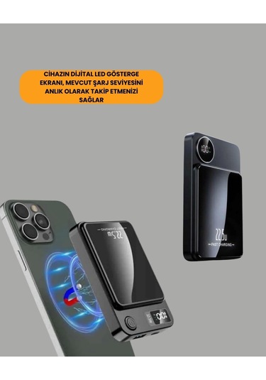 20w Pd Ve 15w Manyetik Kablosuz Şarj Destekli Taşınabilir Powerbank Çok Renkli