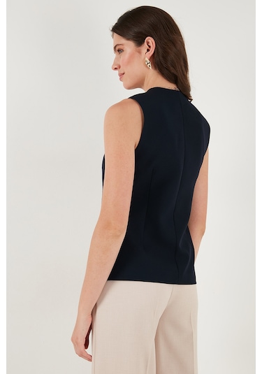 Lela Regular Fit Bisiklet Yaka Kolsuz Düğmeli Basic Bluz Bayan Yelek 65200004 Lacivert
