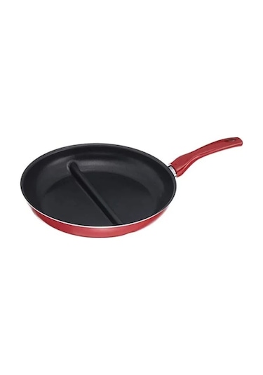 Çift Bölmeli Yapışmaz Tava - 30 Cm, Kırmızı 001 Siyah