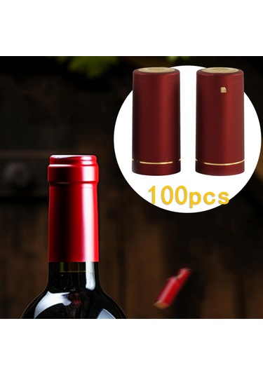Suntek 100x Şarap Şişesi Isı Büzüşmeli Kapaklar 30mm Conta Kırmızı