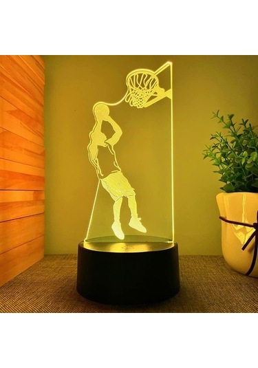 Goldenqian 3d Basketbol Oyuncusu Gece Lambası Led Lamba Illusion 7 Renk Değiştirme Dokunmatik Anahtar Masa Masa Dekorasyon Lambaları Doğum Günü Hediyesi Akrilik Taban Usb Kablosu Oyuncak Hpuot6 Siyah