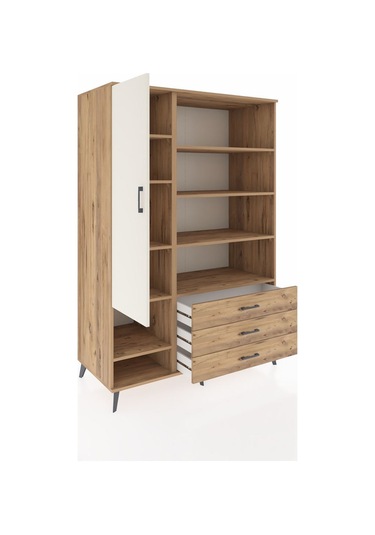 Kronos Dolap 9 Raflı 3 Çekmeceli Tek Kapaklı 132x59x195 Çam-aytaşı/çam Aytası/atlas Çam