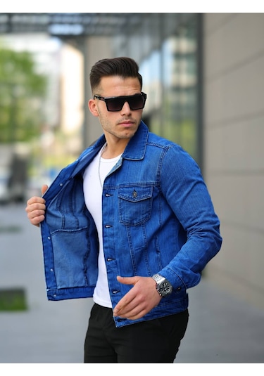 Mavi Renk Düğmeli Kot Ceket Mavi