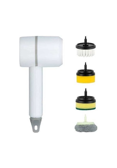 Pazly Kablosuz Temizleme Fırçası Seti - Beyaz, 4 Fırça Başlığı, Ev Temizliği Yardımcısı