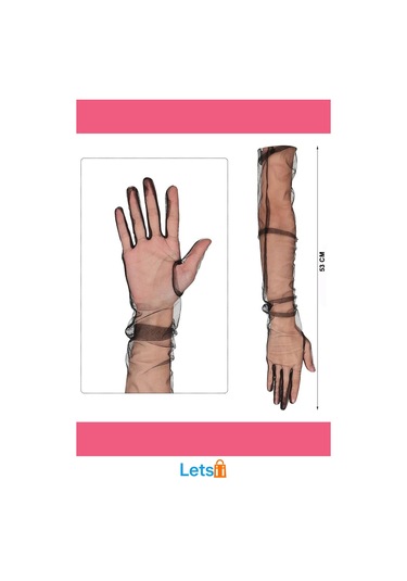 Letsii Uzun Boy Likralı Siyah Mega Tül Eldiven 53 Cm Çok Renkli