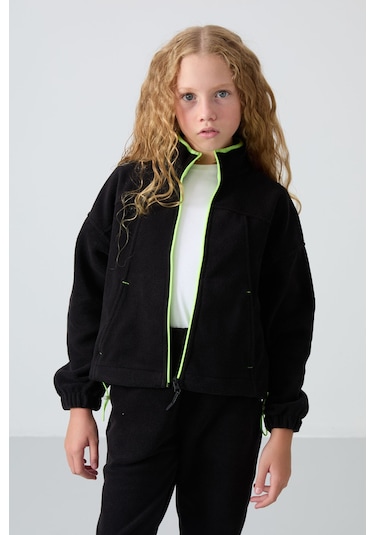 Tommy Life Siyah Kalın Yumuşak Dokulu Standart Fit Nakışlı Polar Kız Çocuk Sweatshirt - 75157 Siyah