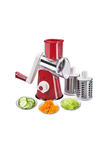 Elde Taşınabilir Döner Sebze Dilimleyici Peynir Rendesi Sebze Kesici Doğrayıcı 2 Yuvarlak Paslanmaz Çelik Rende Bpa İçermez Kırmızı Diğer