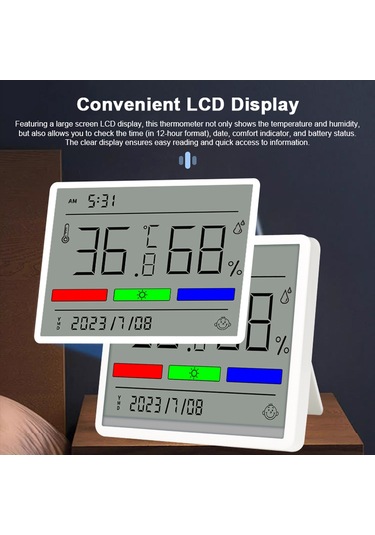 Skycity Beyaz Evcil Dijital Sicaklık Nem Ölçer, Büyük Ekran, Zaman/tarih Gösterimi, Hassas Sensör, Pil İçerir Cr2032