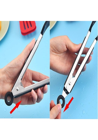 10,4 İnç 26,5 Cm Mutfak Silikon Maşası, Paslanmaz Çelik Sap, Haşlanmaya Dayanıklı Ekmek Maşası Hy