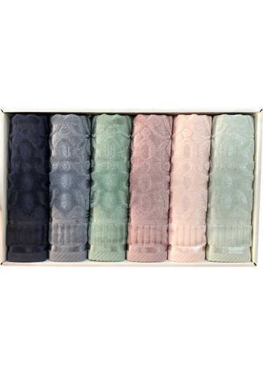 6 Lı Royam Hazangülü Mira %100 Pamuklu Kutulu El Yüz Havlusu Seti 50 X 90 Çok Renkli