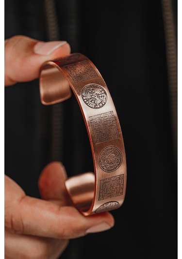 Erkek Bakır Bileklik - Zırh Ve Koruma Duaları Konseptli Erkek Kelepçe Bileklik Rose Gold