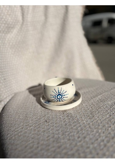 El Yapımı Seramik Kupa, Mug, Türk Kahvesi Bardağı Nazar Boncuğu