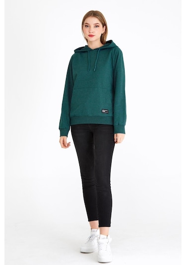 Comeor Kadın Yeşil Basic Kapüşonlu Regular Fit Rahat Sweatshirt 001