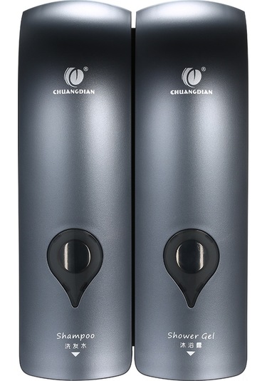 Xindoker Çift Başlı Duvar Sabunluk - Şampuan & Duş Jeli Dispanseri, 300ml, Deliksiz Montaj, Gri Cd-2049c Gri