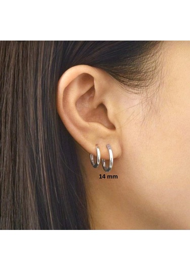 14 Mm Cerrahi Çelik Halka Küpe Gümüş Renkli Gri
