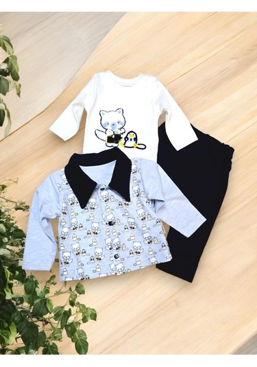 Kedili Hırkalı Erkek Bebek Takım mavi