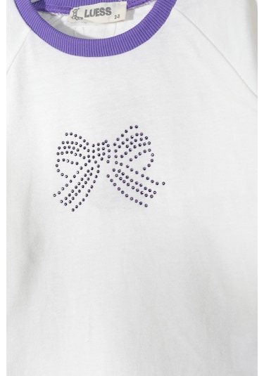 Luess Kız Çocuk Kurdela Detaylı Bisiklet Yaka Tişört 2-3 7-8 Yaş -beyaz Beyaz