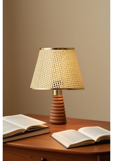 Ahşap Masa Abajuru Kumaş Başlık Dekoratif Masa Lambası Gece Lambası Çok Renkli