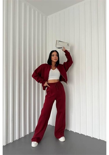 Neşeli Butik Kadın Kışlık Alt Üst Eşofman Takımı Nb0022 - Bordo Bordo